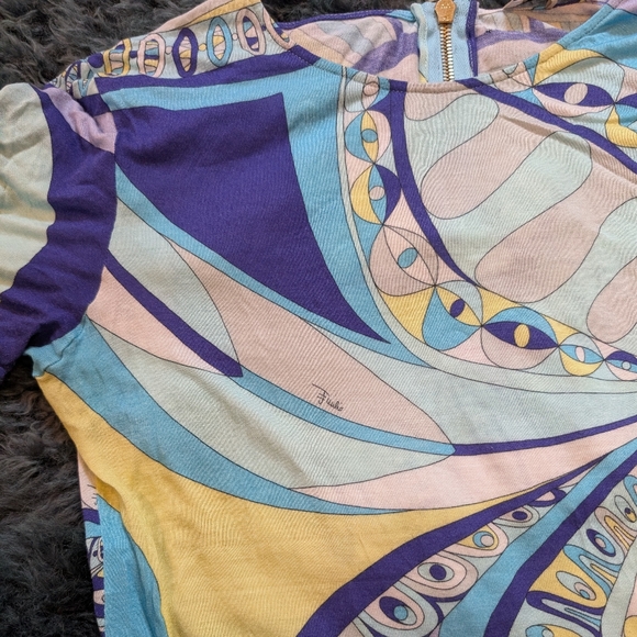 Emilio Pucci silk blend tee with zipper closure, sz M - Picture 2 of 4